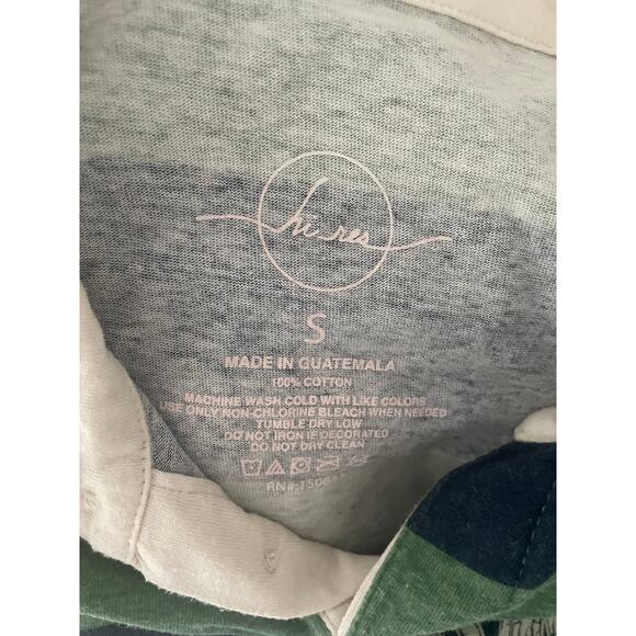 Women's Polo Style Striped Navy Blue & Green Long Sleeve Distressed Size Small - Picture 5 of 5